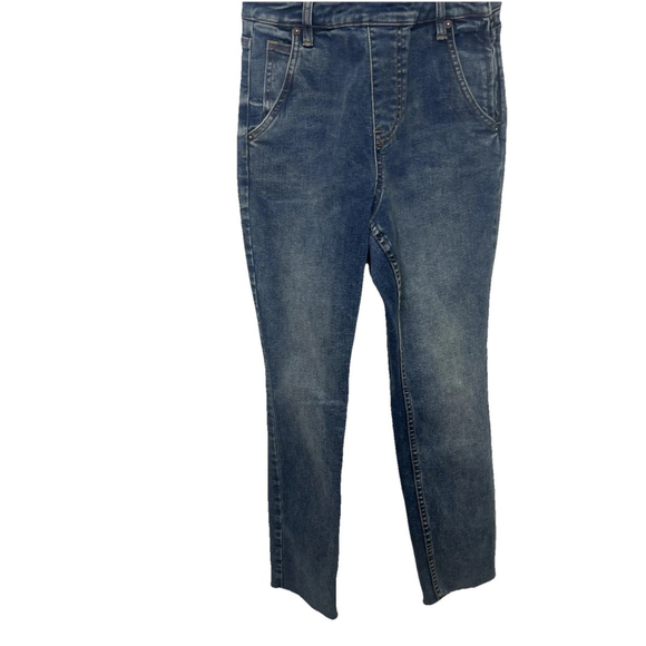 We the Free People Womens Bib Overalls Distressed Denim Blue Sz 28 Boho Raw Hem - Picture 3 of 9